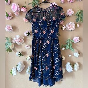 Blue Floral Adrianna Papell Embroidered Dress